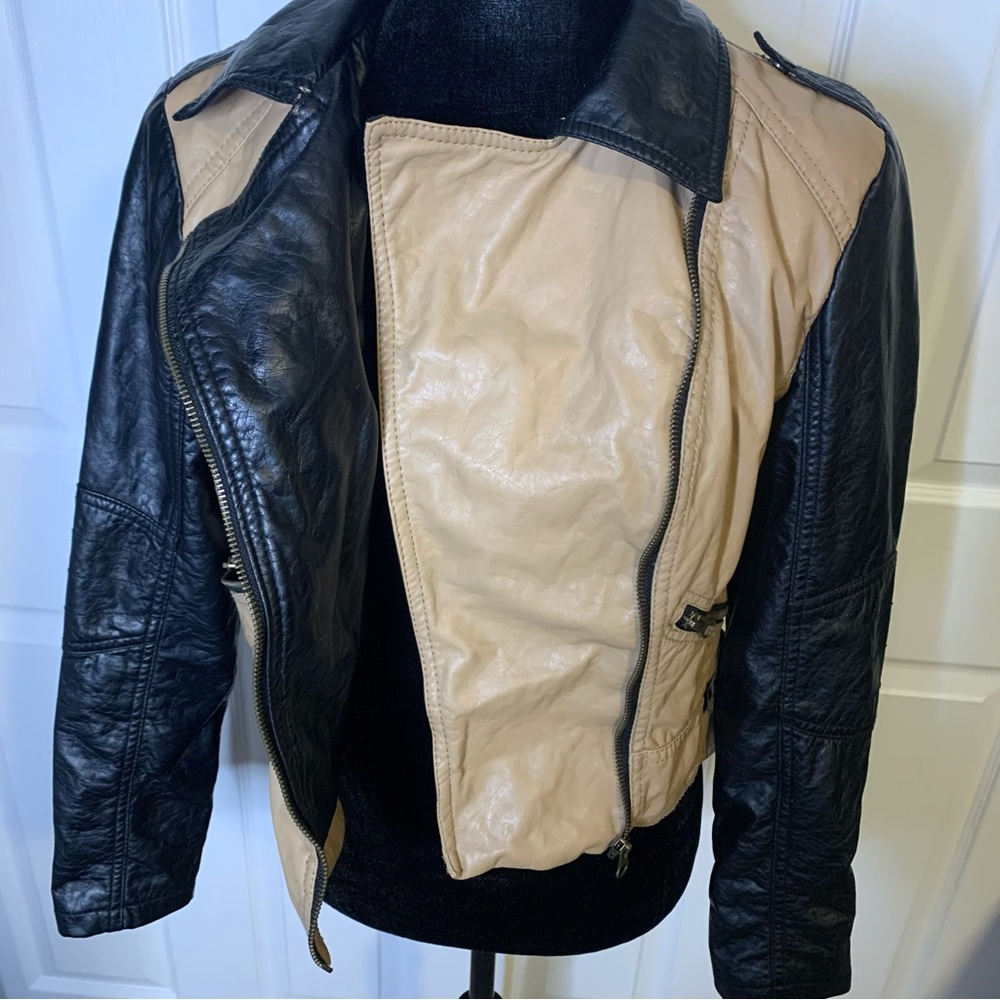 Red Snap Tan & Black Faux Leather Jacket - Picture 6 of 10